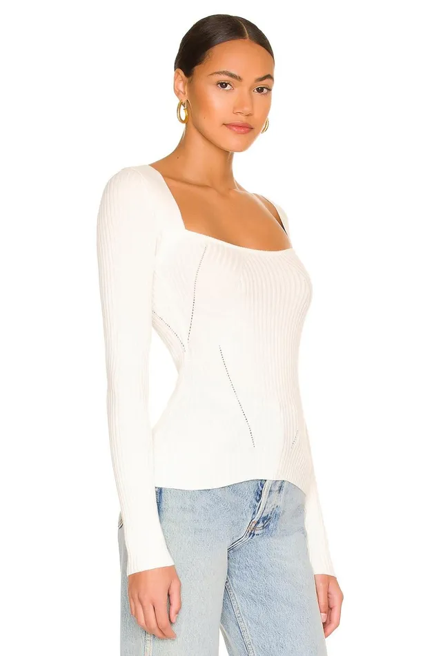 Lovers and Friends Sweaters and Knits Women Tie Back Fitted Rib Sweater White Lovers and Friends Sweaters and Knits Women Tie Back Fitted Rib Sweater White