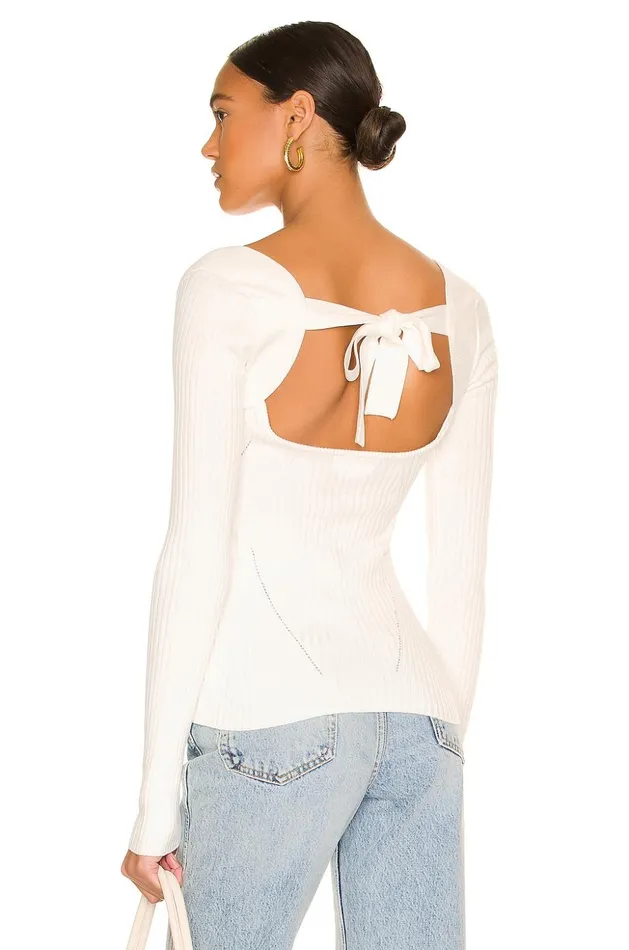 Lovers and Friends Sweaters and Knits Women Tie Back Fitted Rib Sweater White Lovers and Friends Sweaters and Knits Women Tie Back Fitted Rib Sweater White