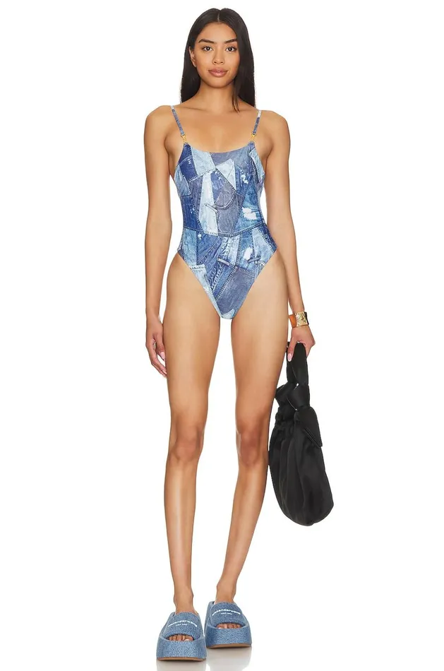 Lovers and Friends Swimsuits and CoverUps Women New Rules One Piece Denim Patchwork