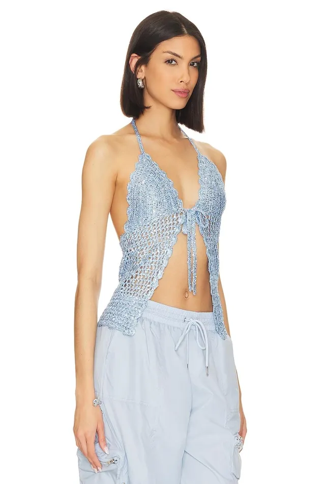 Lovers and Friends Tops Women Arian Halter Tie Top Periwinkle Blue Lovers and Friends Tops Women Arian Halter Tie Top Periwinkle Blue