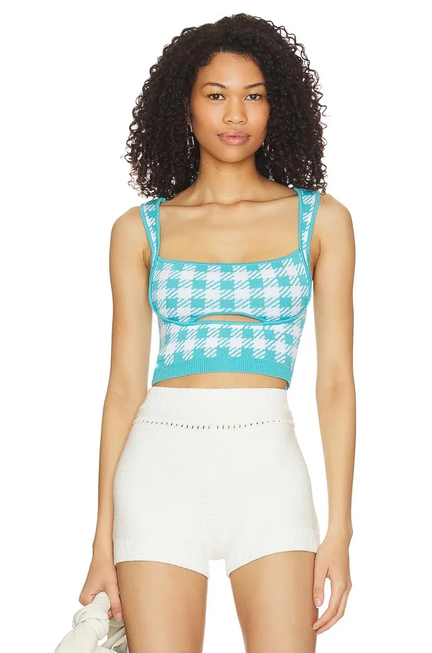 Lovers and Friends Tops Women Maeva Crop Top Turquoise and White