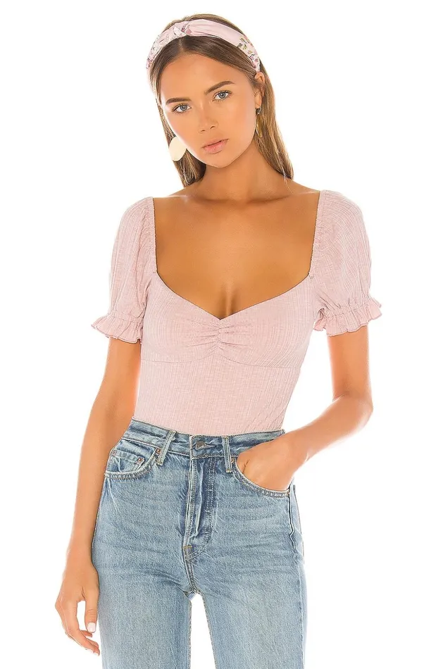 Lovers and Friends Tops Women Olive Bodysuit Pink Lemonade