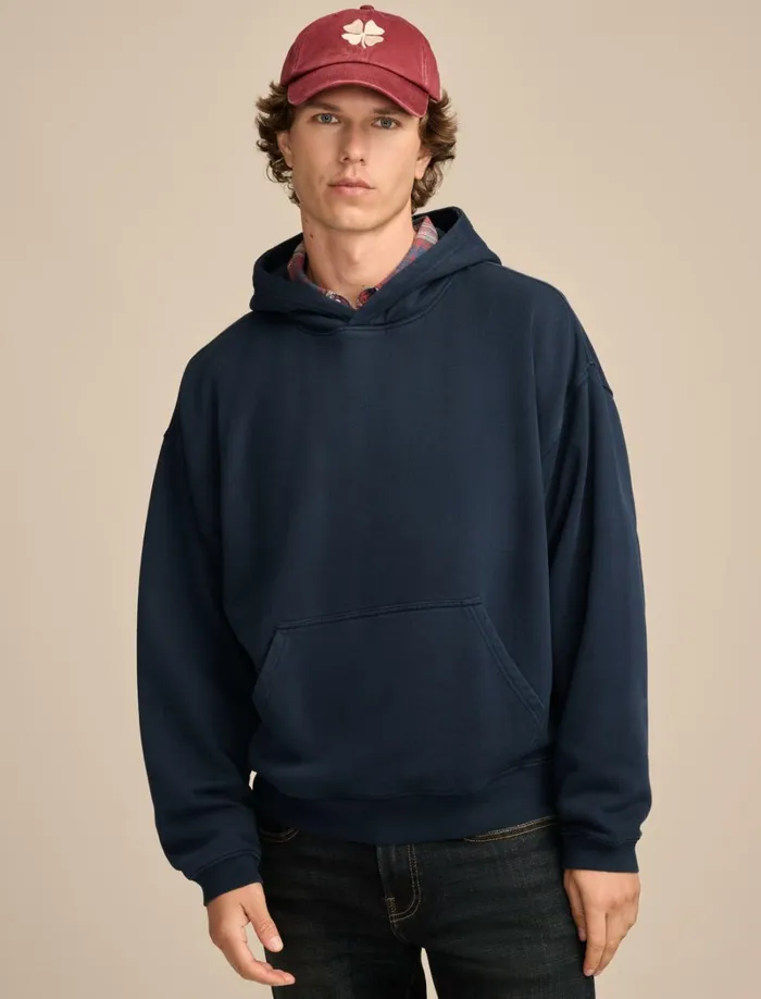 Lucky Brand Activewear Men Relaxed Fleece Hoodie Black Iris