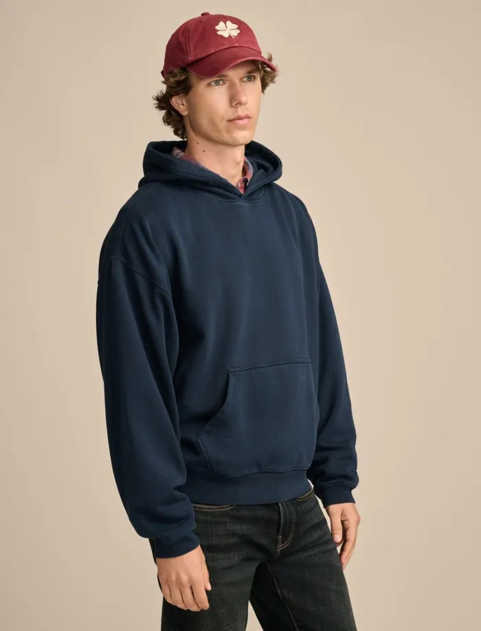 Lucky Brand Activewear Men Relaxed Fleece Hoodie Black Iris