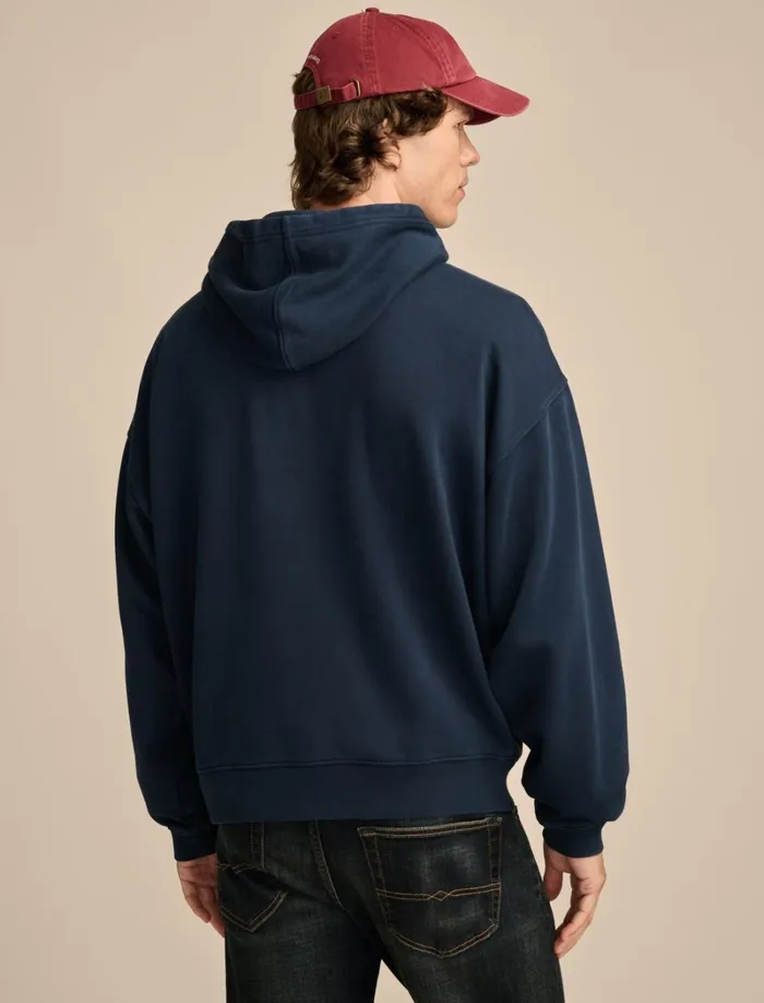 Lucky Brand Activewear Men Relaxed Fleece Hoodie Black Iris