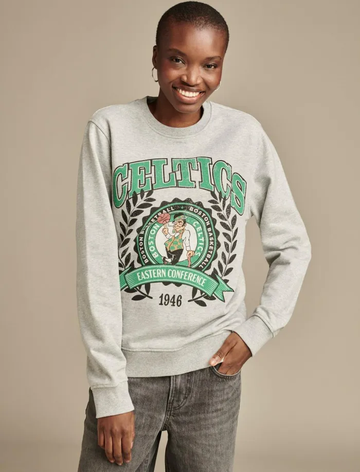 Lucky Brand Activewear Women Celtics Crew Neck Sweatshirt Heather Greyyellow