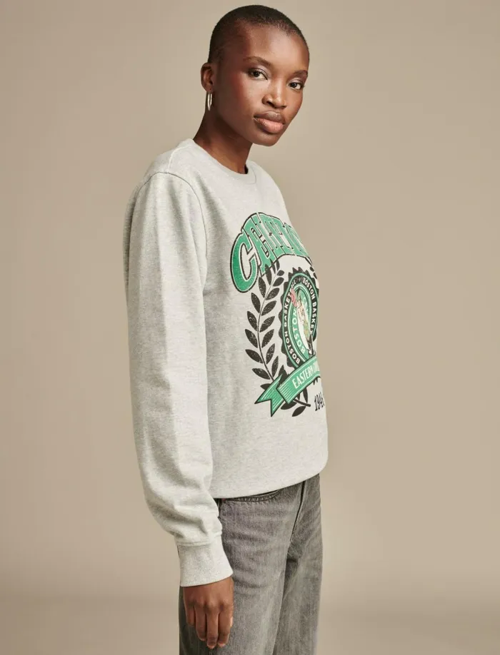 Lucky Brand Activewear Women Celtics Crew Neck Sweatshirt Heather Greyyellow