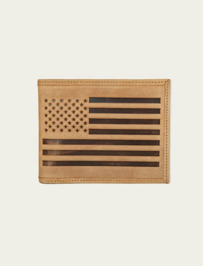 Lucky Brand Bags and Wallets Men Flag Embossed Leather Bifold Wallet Medium Brown