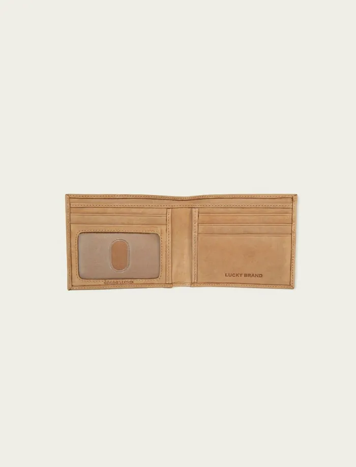 Lucky Brand Bags and Wallets Men Flag Embossed Leather Bifold Wallet Medium Brown