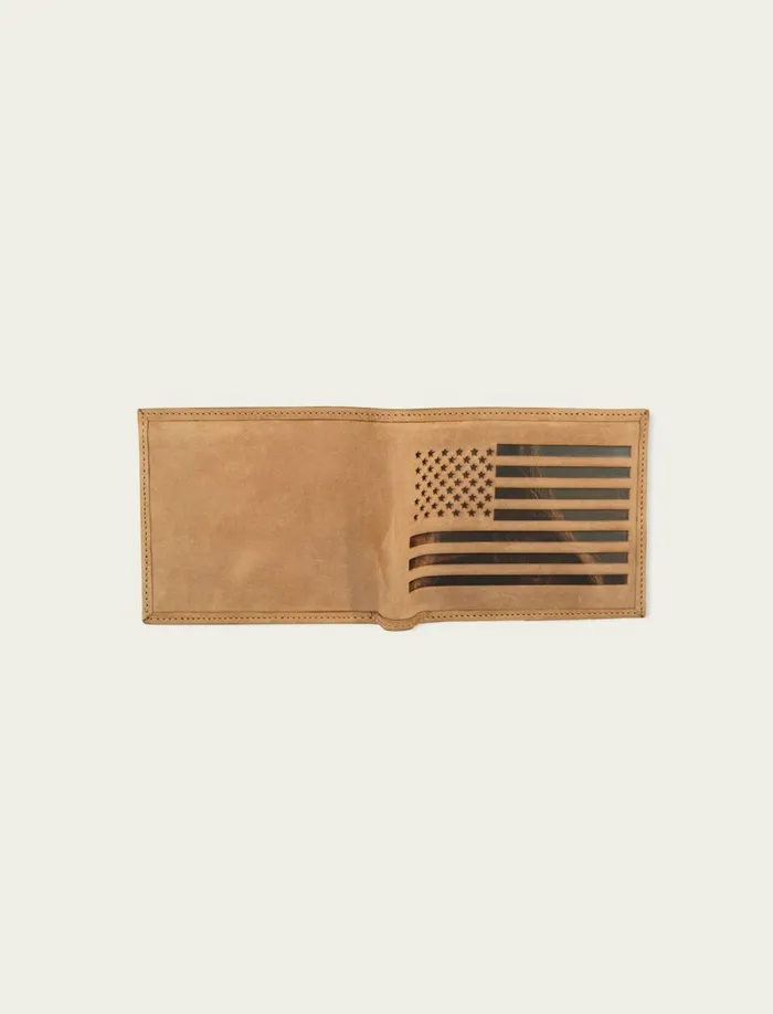Lucky Brand Bags and Wallets Men Flag Embossed Leather Bifold Wallet Medium Brown