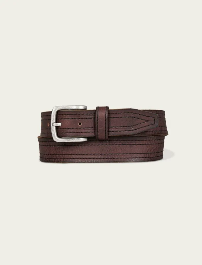 Lucky Brand Belts Men Antiqued Leather Belt With Darker Stitching Detail Dark Brown