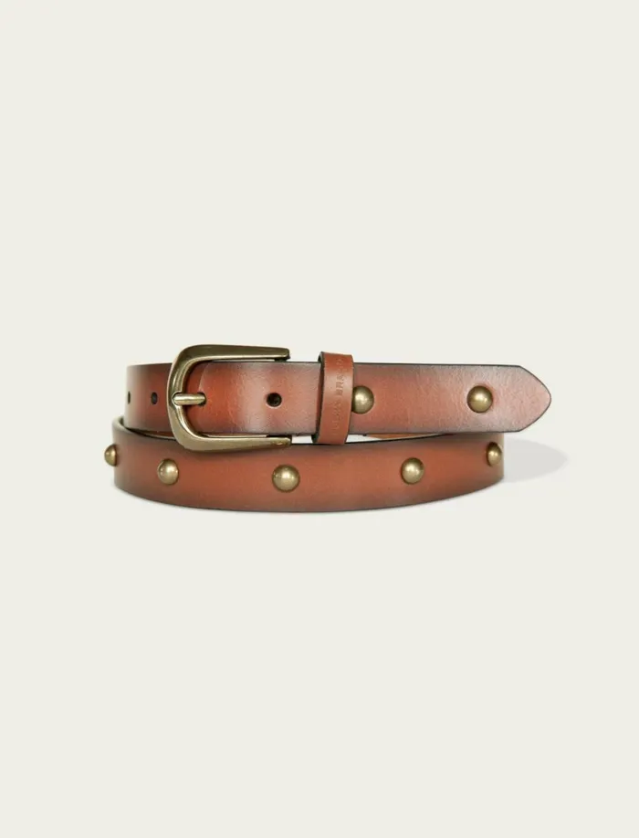 Lucky Brand Belts Women Dome Studded Leather Belt Medium Brown