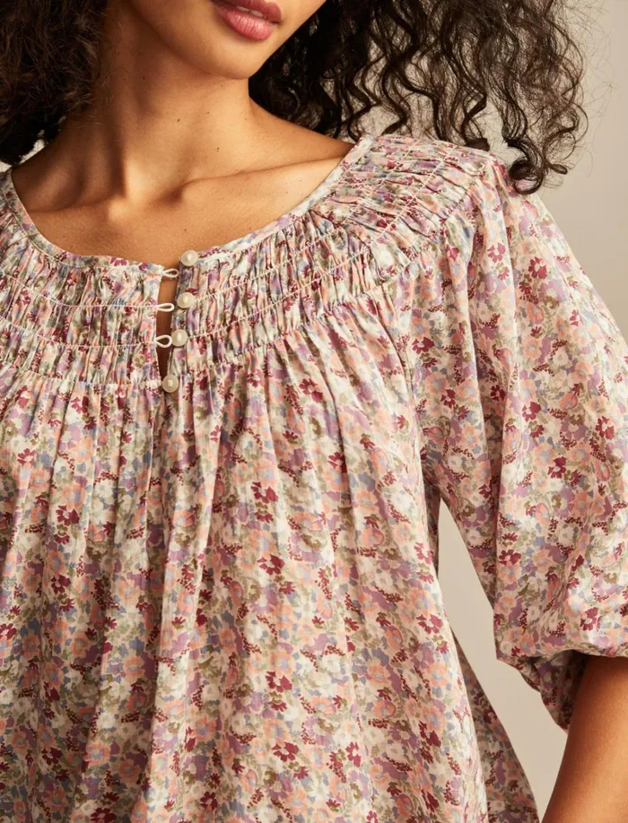 Lucky Brand Blouses Women Easy Smocked Blouse Pink Floral
