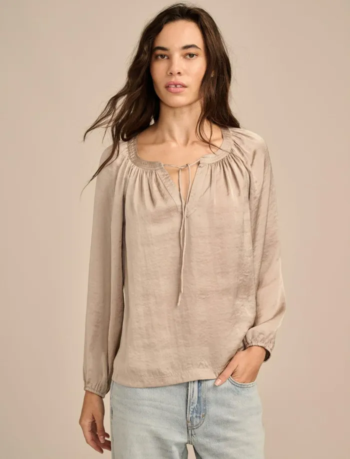 Lucky Brand Blouses Women Notch Neck Peasant Top Stone