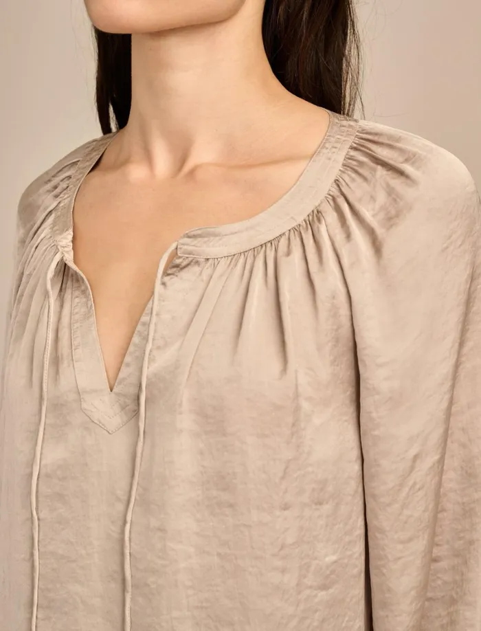 Lucky Brand Blouses Women Notch Neck Peasant Top Stone