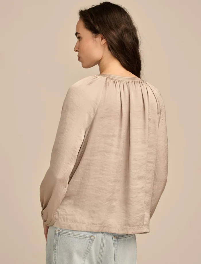 Lucky Brand Blouses Women Notch Neck Peasant Top Stone