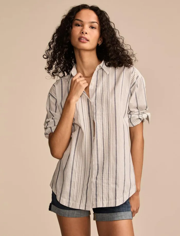 Lucky Brand Blouses Women Pintuck Buttondown Blue Stripe