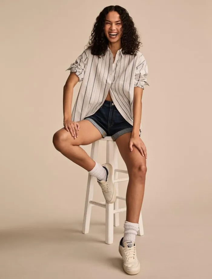 Lucky Brand Blouses Women Pintuck Buttondown Blue Stripe