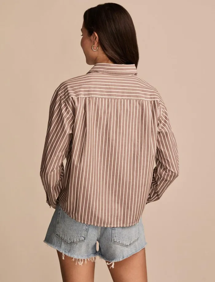Lucky Brand Blouses Women Poplin Cropped Button Down Brown Stripe
