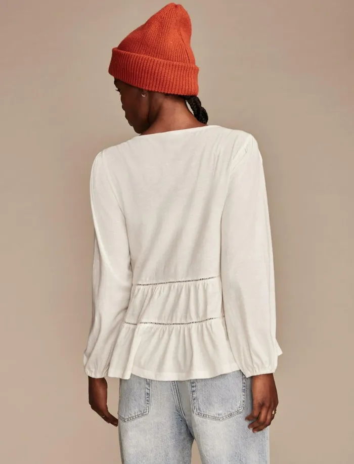 Lucky Brand Blouses Women Square Neck Embroidered Peasant Top Whisper White