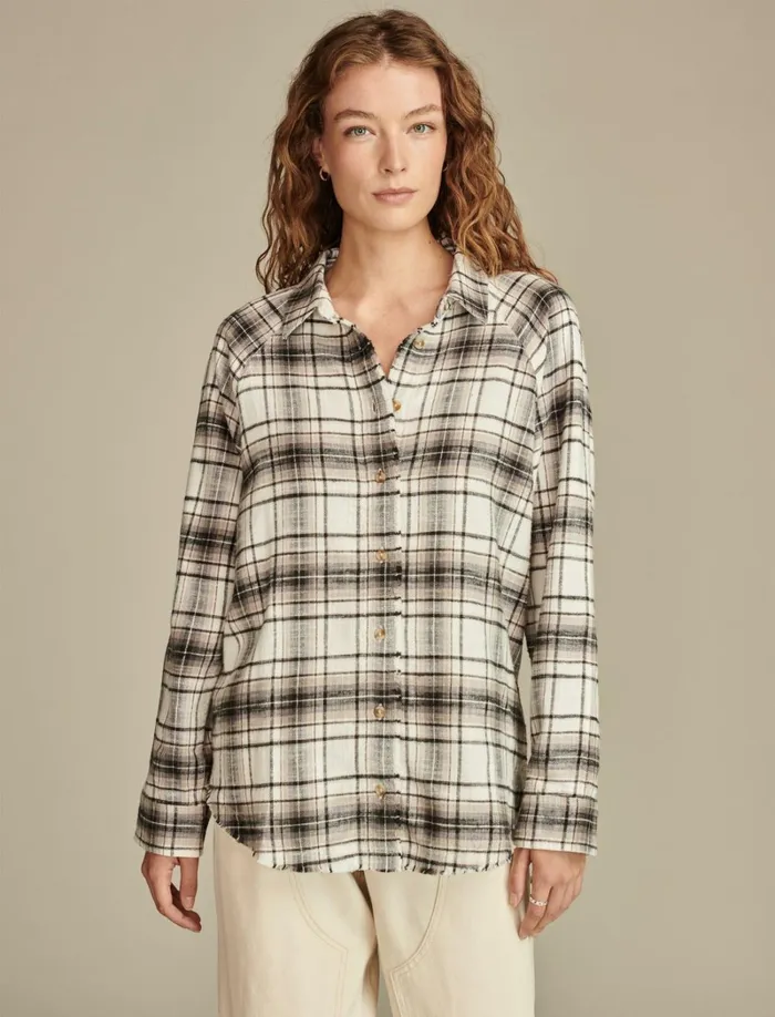 Lucky Brand Blouses Women Tunic Plaid Flannel Shirt Black White Plaid