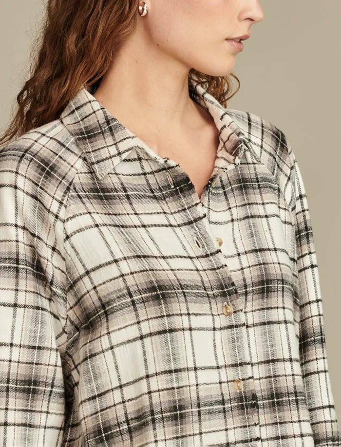 Lucky Brand Blouses Women Tunic Plaid Flannel Shirt Black White Plaid