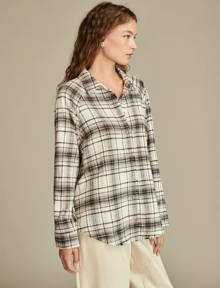 Lucky Brand Blouses Women Tunic Plaid Flannel Shirt Black White Plaid