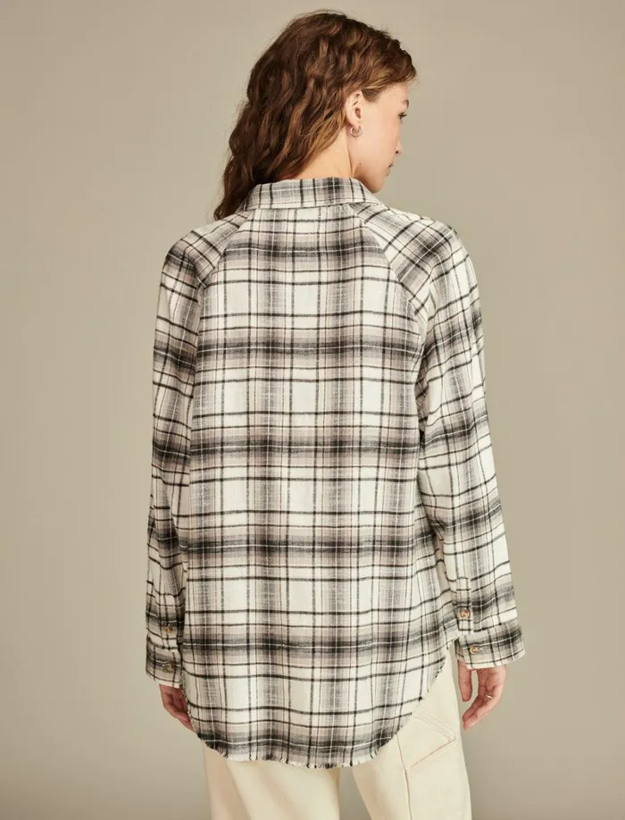 Lucky Brand Blouses Women Tunic Plaid Flannel Shirt Black White Plaid