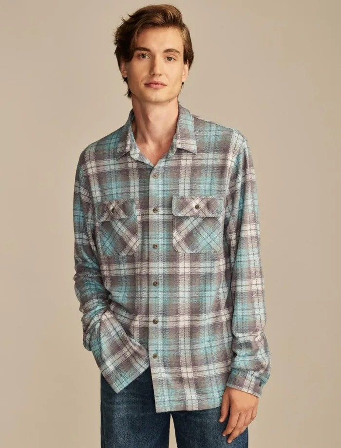 Lucky Brand ButtonDowns Men Brushed Long Sleeve Knit Shirting Blue Multi