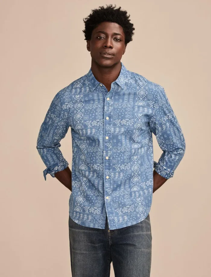 Lucky Brand ButtonDowns Men Printed Paisley 1 Pocket Long Sleeve Shirt Blue Multi