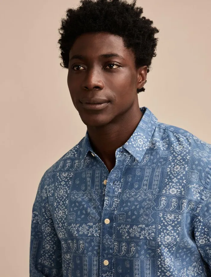 Lucky Brand ButtonDowns Men Printed Paisley 1 Pocket Long Sleeve Shirt Blue Multi