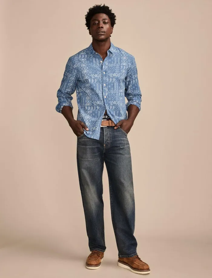 Lucky Brand ButtonDowns Men Printed Paisley 1 Pocket Long Sleeve Shirt Blue Multi