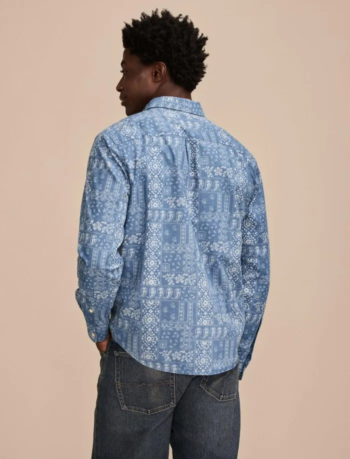 Lucky Brand ButtonDowns Men Printed Paisley 1 Pocket Long Sleeve Shirt Blue Multi