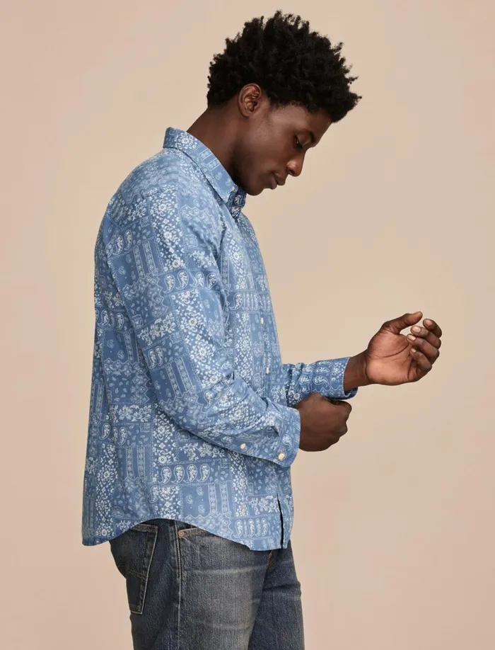 Lucky Brand ButtonDowns Men Printed Paisley 1 Pocket Long Sleeve Shirt Blue Multi