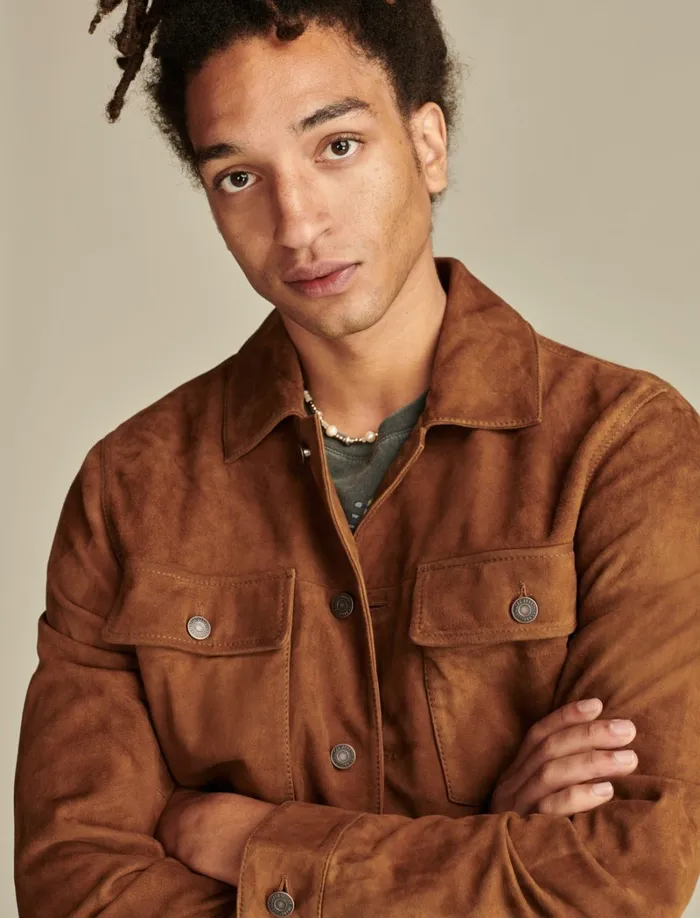 Lucky Brand ButtonDowns Men Suede Shirt Jacket Dark Tan