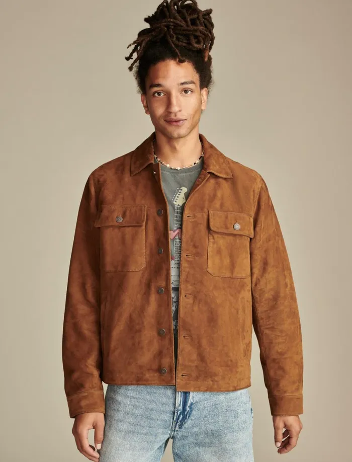 Lucky Brand ButtonDowns Men Suede Shirt Jacket Dark Tan