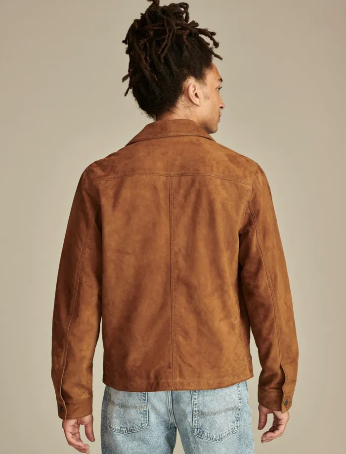 Lucky Brand ButtonDowns Men Suede Shirt Jacket Dark Tan