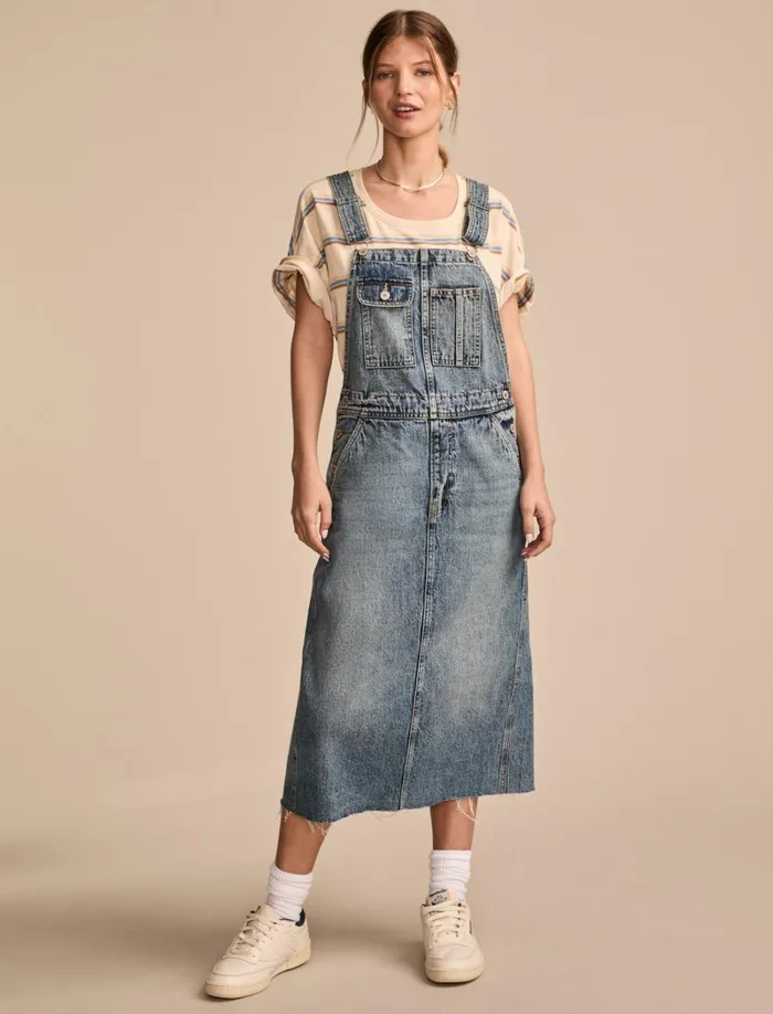 Lucky Brand Dresses Women Denim Overall Midi Dress Electrified Wash