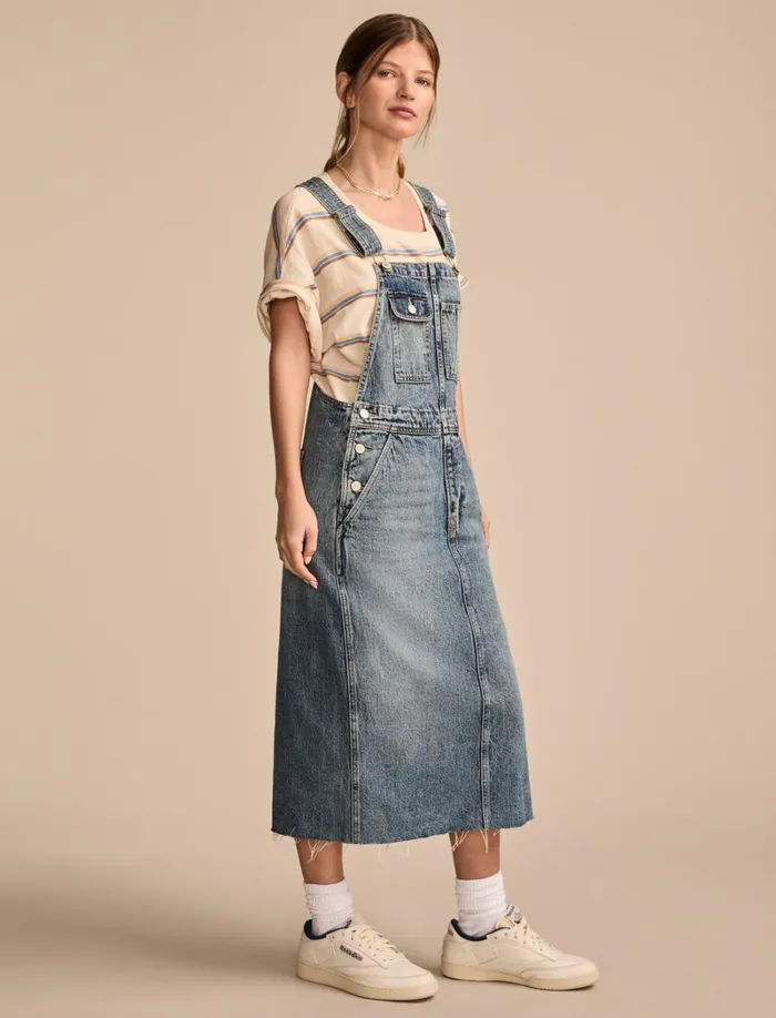 Lucky Brand Dresses Women Denim Overall Midi Dress Electrified Wash