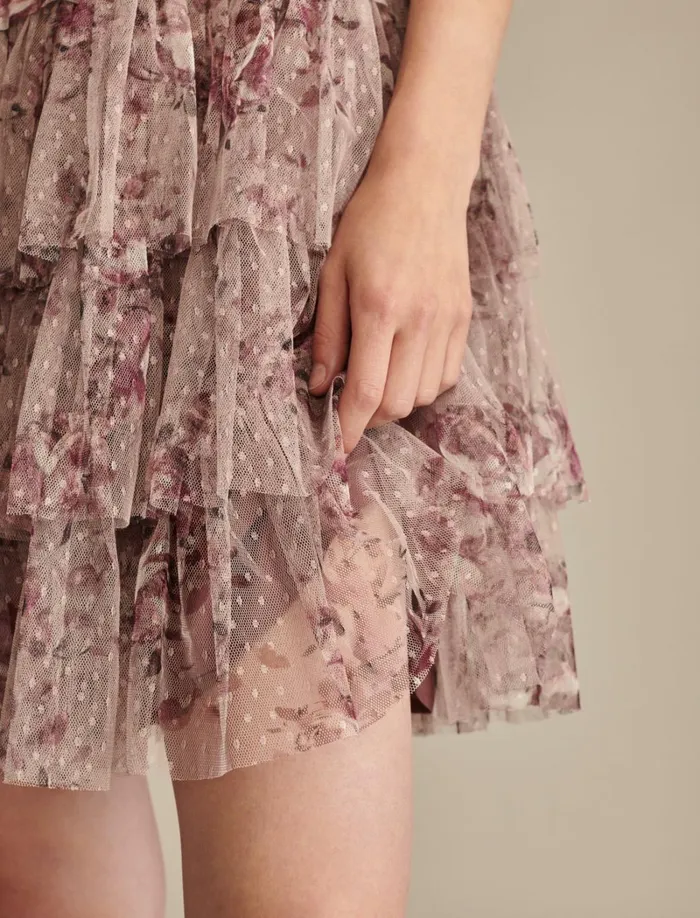 Lucky Brand Dresses Women Printed Tulle Party Mini Dress Pink Floral