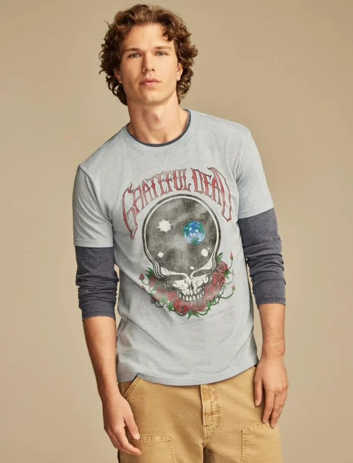 Lucky Brand Graphic Tees Men Grateful Dead Space Faded Denim