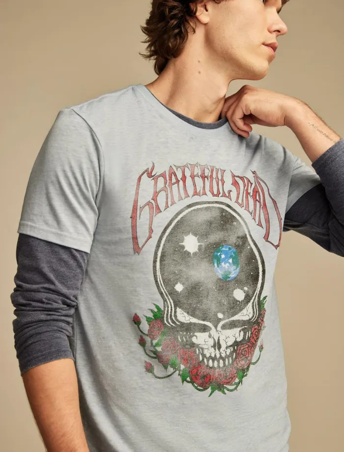 Lucky Brand Graphic Tees Men Grateful Dead Space Faded Denim