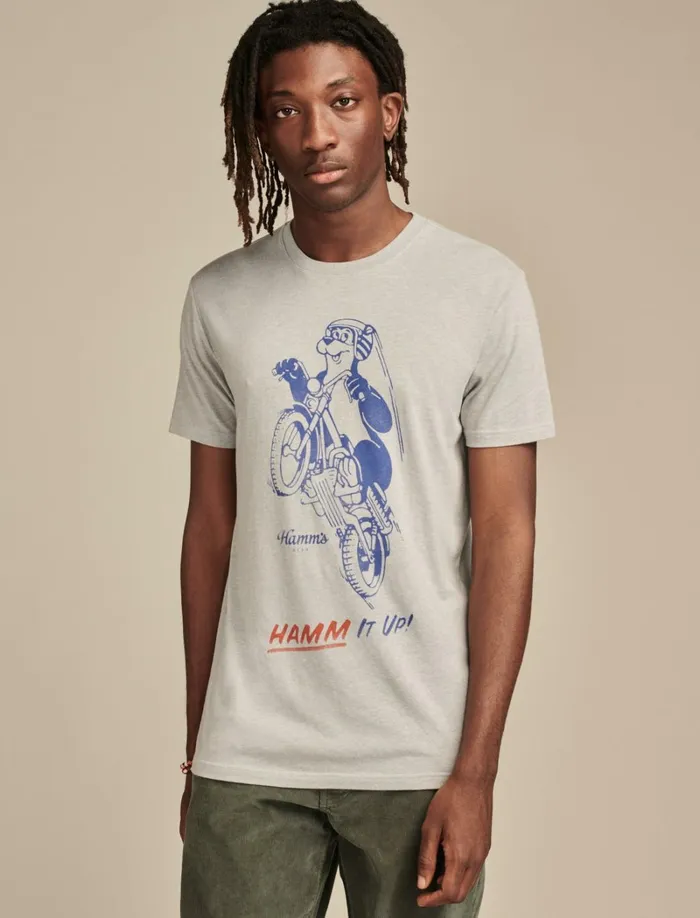 Lucky Brand Graphic Tees Men Hamms Moto Light Heather Grey