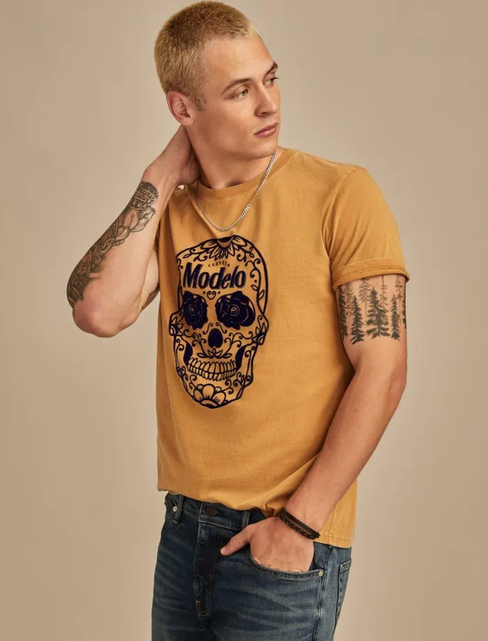 Lucky Brand Graphic Tees Men Modelo Skull Wood Thrush