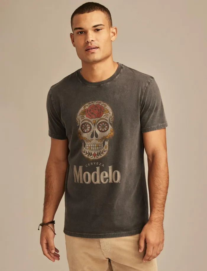 Lucky Brand Graphic Tees Men Modelo Sugar Skull Jet Black