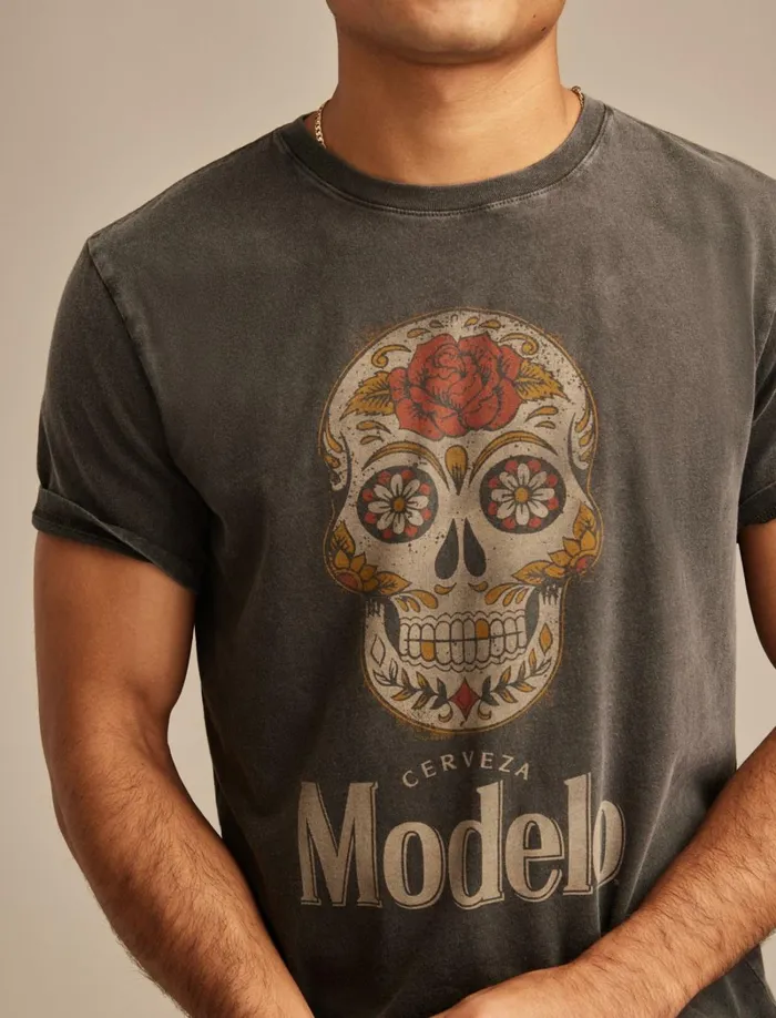 Lucky Brand Graphic Tees Men Modelo Sugar Skull Jet Black