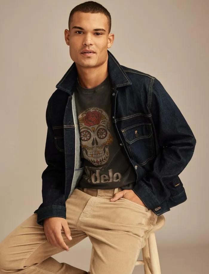 Lucky Brand Graphic Tees Men Modelo Sugar Skull Jet Black