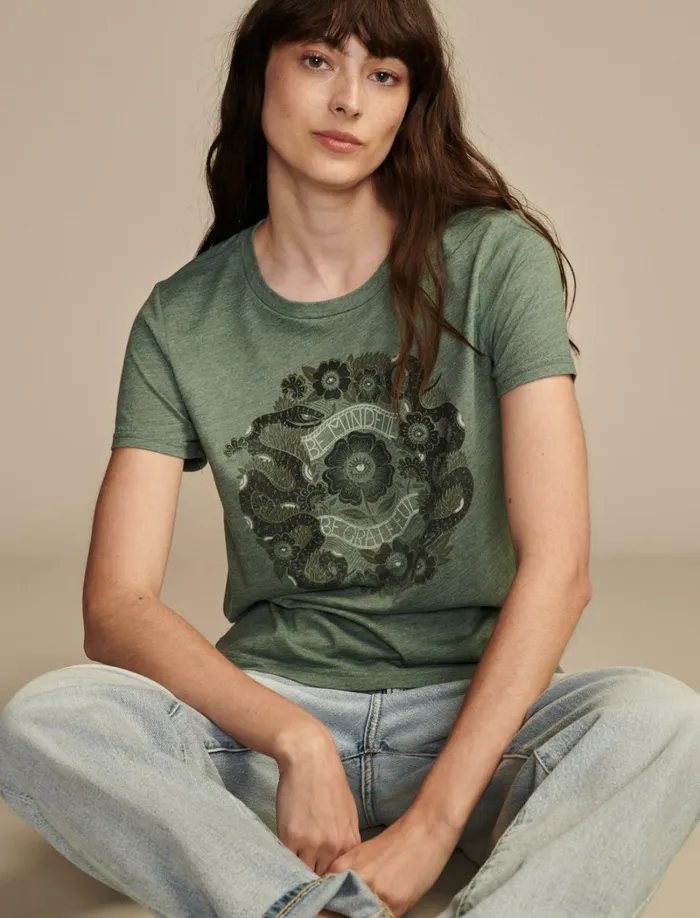Lucky Brand Graphic Tees Women Be Mindful Be Grateful Classic Crew Vintage Jade