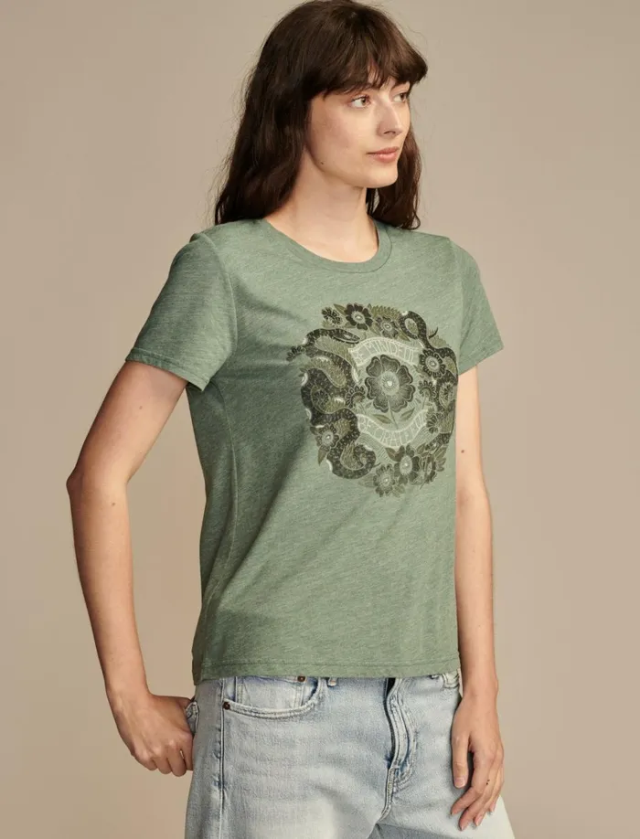 Lucky Brand Graphic Tees Women Be Mindful Be Grateful Classic Crew Vintage Jade