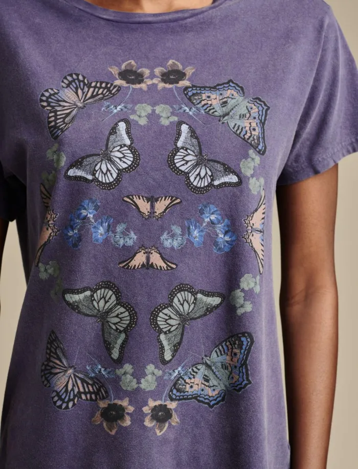 Lucky Brand Graphic Tees Women Butterflies Boyfriend Tee Blue Ribbon